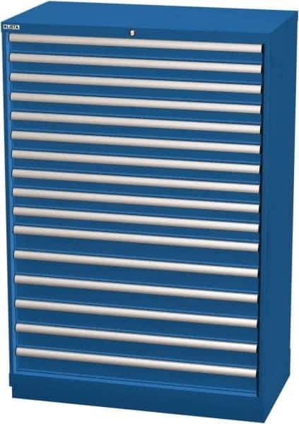 LISTA - 16 Drawer, Modular Storage Cabinet - Steel, 40-1/4" Wide x 22-1/2" Deep x 59-1/2" High, Blue - USA Tool & Supply