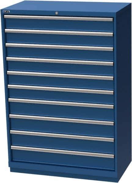 LISTA - 10 Drawer, Modular Storage Cabinet - Steel, 40-1/4" Wide x 22-1/2" Deep x 59-1/2" High, Blue - USA Tool & Supply