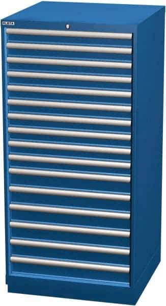 LISTA - 16 Drawer, Modular Storage Cabinet - Steel, 28-1/4" Wide x 28-1/2" Deep x 59-1/2" High, Blue - USA Tool & Supply