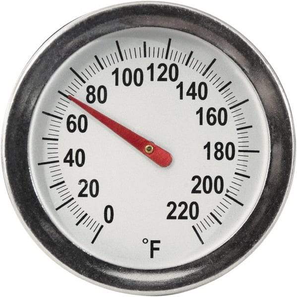 General - 8 Inch Long Stem, 2 Inch Dial Diameter, Back Connected Bi-Metal Thermometer - 220°Fahrenheit - USA Tool & Supply