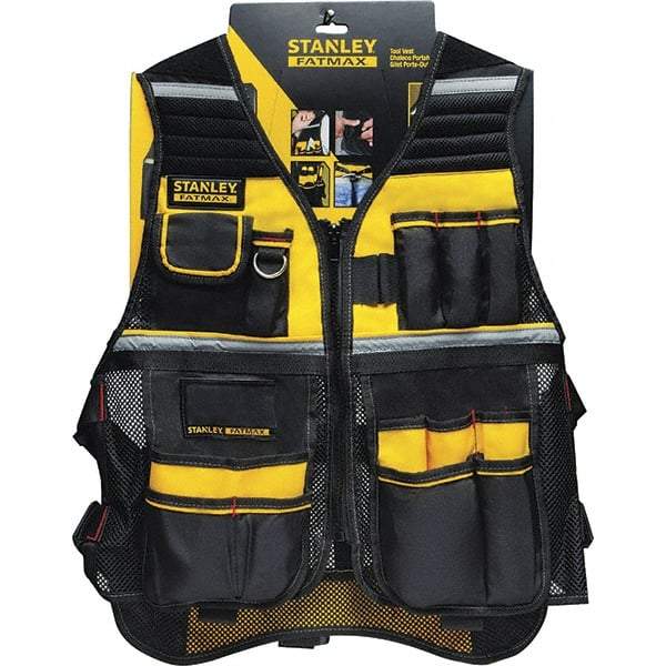 Stanley - One Size Fits Most High Visibility Gray/Black/Yellow Mesh/Solid General Purpose Vest - 18" Chest, Nonconductive Zipper Closure, 16 Pockets, Nylon - USA Tool & Supply