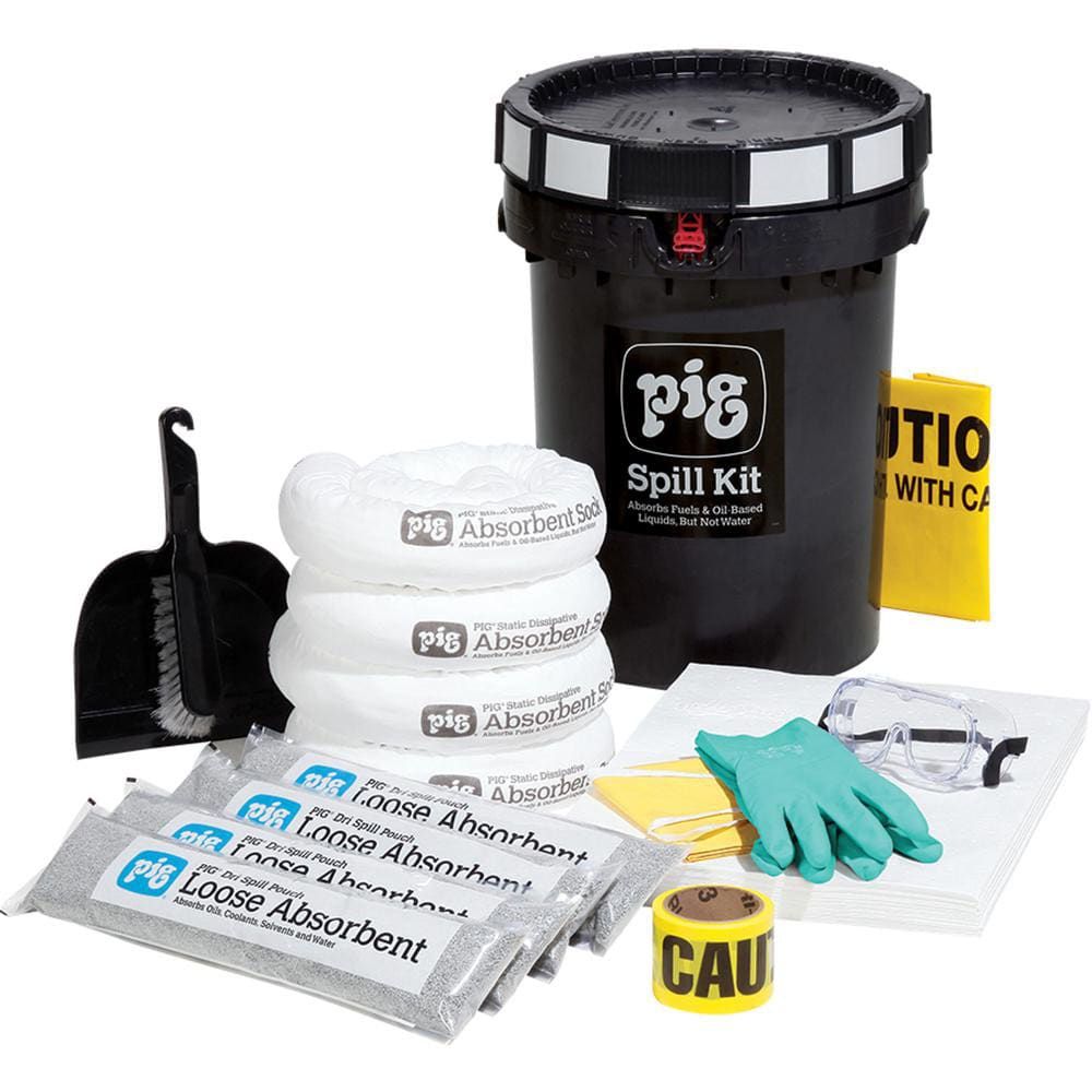 Spill Kits; Kit Type: Oil Based Liquids Spill Kit; Container Type: Bucket; Absorption Capacity: 8.2 gal; Color: Black; Portable: No; Capacity per Kit (Gal.): 8.2 gal