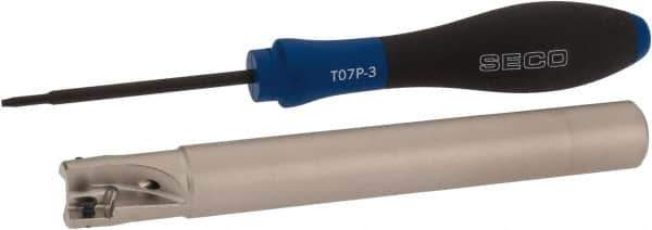 Seco - 5/8" Cut Diam, 0.354" Max Depth of Cut, 5/8" Shank Diam, 5.315" OAL, Indexable Square Shoulder End Mill - XO.X 10T3.. Inserts, Cylindrical Shank, 90° Lead Angle, Through Coolant, Series Turbo 10 - USA Tool & Supply