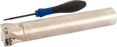 Seco - 1-1/2" Cut Diam, 0.354" Max Depth of Cut, 1-1/4" Shank Diam, 7.677" OAL, Indexable Square Shoulder End Mill - XO.X 10T3.. Inserts, Cylindrical Shank, 90° Lead Angle, Through Coolant, Series Turbo 10 - USA Tool & Supply
