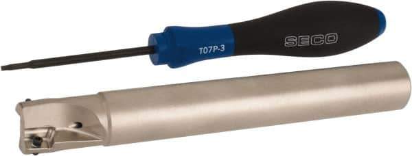 Seco - 3/4" Cut Diam, 0.354" Max Depth of Cut, 3/4" Shank Diam, 5.906" OAL, Indexable Square Shoulder End Mill - XO.X 10T3.. Inserts, Cylindrical Shank, 90° Lead Angle, Through Coolant, Series Turbo 10 - USA Tool & Supply