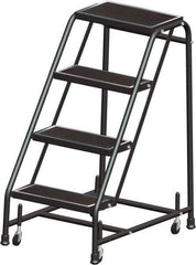 Ballymore - 38" 4 Step Ladder - Rolling Safety Ladder, 450 Lb Capacity, 38" Platform Height, 30" Base Width x 31" Base Depth, Perforated Tread - USA Tool & Supply