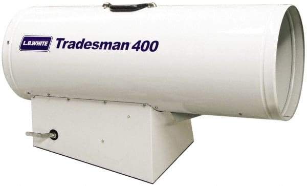 LB White - 250,000 to 400,000 BTU Rating, Propane Forced Air Heater with Thermostat - 9,000 Sq Ft Max Heating Area, 2 to 100 Lb Cylinders Capacity, Fuel with Propane - USA Tool & Supply