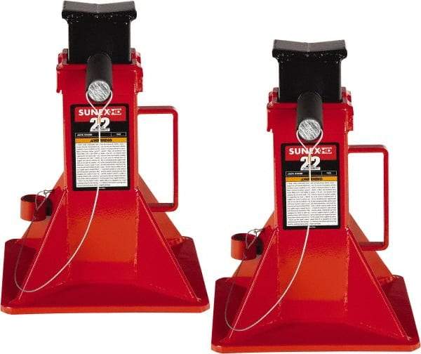 Sunex Tools - 22 Ton Load Capacity Ratcheting Jack Stand - 11-13/16 to 19-3/4" High, 10" Base Width, 2-5/16" Saddle Length x 3-1/2" Saddle Width - USA Tool & Supply