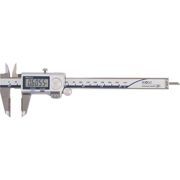 Mitutoyo - 0 to 6" Range 0.01mm Resolution, Electronic Caliper - Steel with 40mm Carbide-Tipped Jaws, 0.001" Accuracy - USA Tool & Supply
