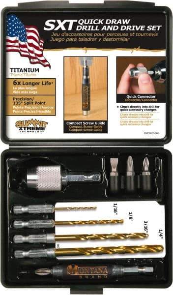 Montana - 10 Piece, Quick Draw Drill & Drive Set - 0.05 to 1/4" Hex, 1/4" Drive - USA Tool & Supply