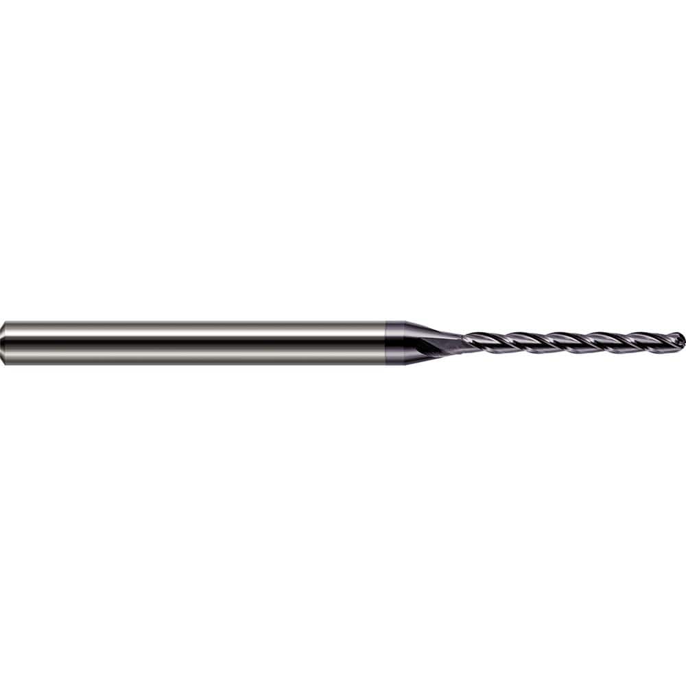 Ball End Mill: 0.118″ Dia, 1.42″ LOC, 3 Flute, Solid Carbide 3″ OAL, 1/8″ Shank Dia, 30 ° Helix, AlTiN Coated