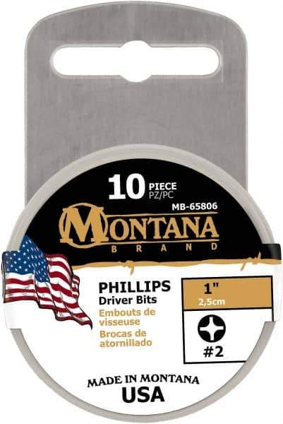 Montana - #2 Phillips Screwdriver Bit - 1/4" Hex Drive, 1" OAL - USA Tool & Supply