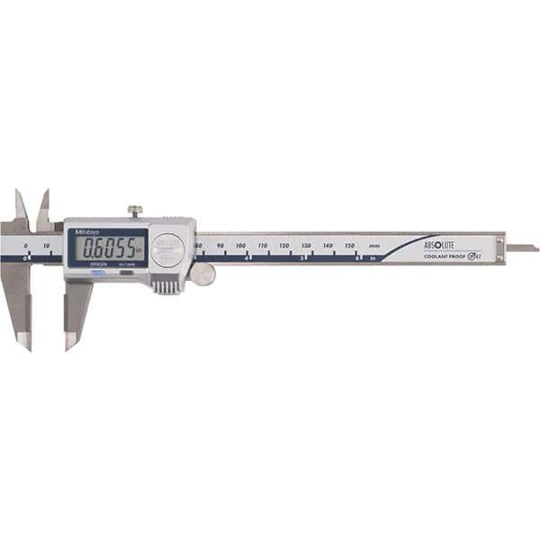 Mitutoyo - 0 to 6" Range 0.01mm Resolution, Electronic Caliper - Steel with 40mm Carbide-Tipped Jaws, 0.001" Accuracy - USA Tool & Supply