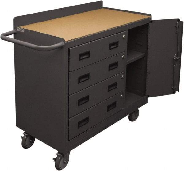 Durham - 1,200 Lb Capacity, 18" Wide x 36" Long x 39-3/4" High Mobile Cart - 1 Door, 4 Drawer, 1 Shelf, Steel, 2 Rigid/2 Swivel Casters - USA Tool & Supply