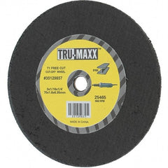 Tru-Maxx - 3" 36 Grit Aluminum Oxide Cutoff Wheel - 1/16" Thick, 1/4" Arbor, Use with Die Grinders - USA Tool & Supply