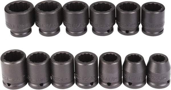 Proto - 13 Piece 3/4" Drive Black Finish Impact Socket Set - 12 Points, 3/4" to 1-1/2" Range, Inch Measurement Standard - USA Tool & Supply