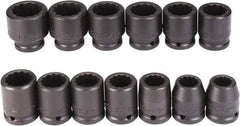 Proto - 13 Piece 3/4" Drive Black Finish Impact Socket Set - 12 Points, 3/4" to 1-1/2" Range, Inch Measurement Standard - USA Tool & Supply