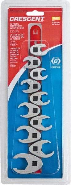 Crescent - 10 Piece, 9mm to 19mm, Crowfoot Wrench Set - Metric Measurement Standard, Full Polish Chrome Finish - USA Tool & Supply