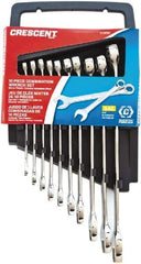 Crescent - 10 Piece, 1/4" to 3/4", 12 Point Combination Wrench Set - Inch Measurement Standard, Full Polish Chrome Finish - USA Tool & Supply