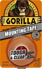 Gorilla Tape - 1" x 60" Acrylic Adhesive Double Sided Tape - 43 mil Thick, Clear, Polyethylene Film Liner, Continuous Roll - USA Tool & Supply