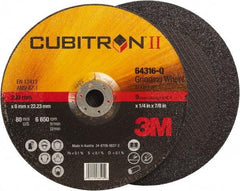 3M - 36 Grit, 9" Wheel Diam, 1/4" Wheel Thickness, 7/8" Arbor Hole, Type 27 Depressed Center Wheel - Coarse Grade, Ceramic, Resinoid Bond, Q Hardness, 6,650 Max RPM, Compatible with Angle Grinder - USA Tool & Supply