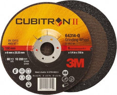 3M - 36 Grit, 6" Wheel Diam, 1/4" Wheel Thickness, 7/8" Arbor Hole, Type 27 Depressed Center Wheel - Coarse Grade, Ceramic, Resinoid Bond, Q Hardness, 10,200 Max RPM, Compatible with Angle Grinder - USA Tool & Supply