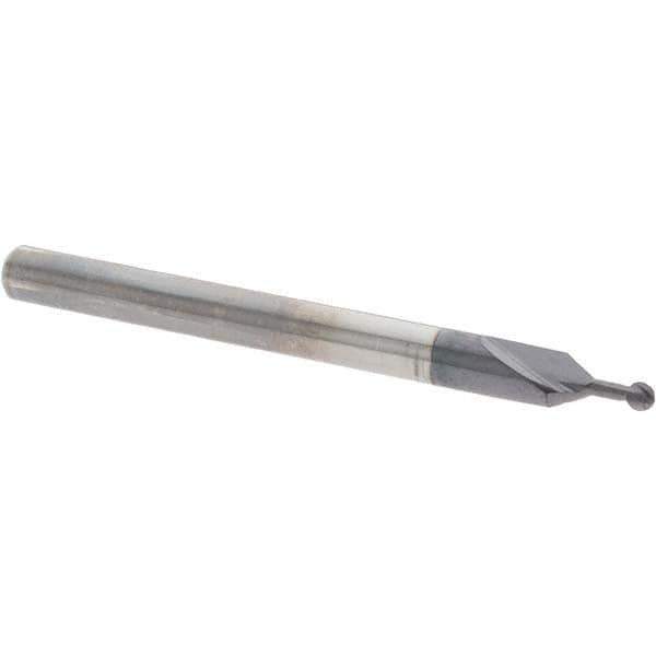 Accupro - 1/16" Diam, 0.053" LOC, 2 Flute Solid Carbide Ball End Mill - nACo Finish, Single End, 1-1/2" OAL, 1/8" Shank Diam, Undercutting - USA Tool & Supply