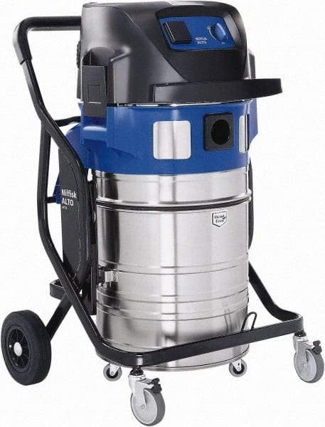 Nilfisk - 19 Gal Plastic Tank, Electric Powered Wet/Dry Vacuum - 1.34 Peak hp, 120 Volt, 8.3 Amps, 16' Hose Fitting, Automatic Filter Clean Delivers a Filter Pulse Every 15 Seconds, Accessories Included - USA Tool & Supply