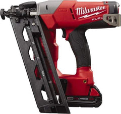 Milwaukee Tool - Cordless Finish Nailer Kit - 16 Gauge Nail Diam, 1-1/4 to 2-1/2" Long Nail, Lithium-Ion Batteries Included - USA Tool & Supply