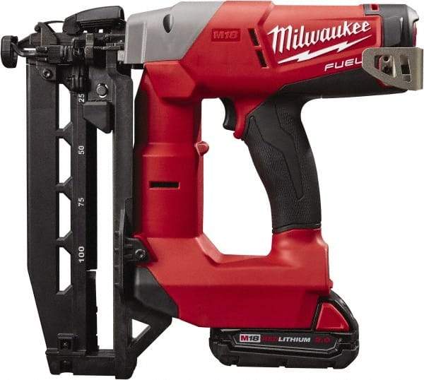 Milwaukee Tool - Cordless Finish Nailer Kit - 16 Gauge Nail Diam, 3/4 to 2-1/2" Long Nail, Lithium-Ion Batteries Included - USA Tool & Supply