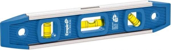 Empire Level - Magnetic 9" Long 3 Vial Torpedo Level - Aluminum, Blue, 1 Plumb, 1 Level & 1 45° Vials - USA Tool & Supply