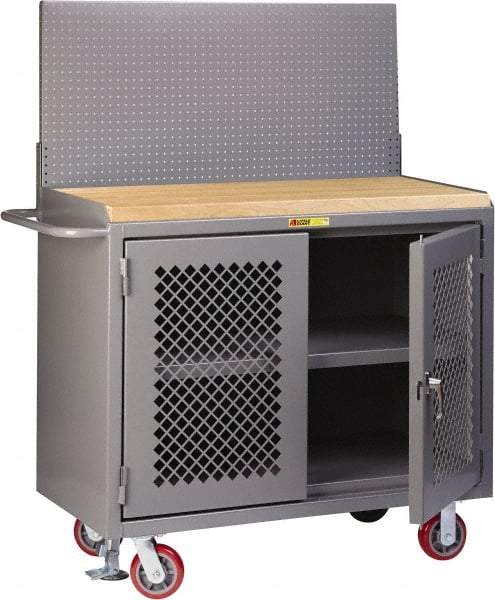 Little Giant - Mobile Bench Cabinet with Pegboard Panel - Steel, Fixed Leg, Gray, 53-1/2" Long x 24" Deep x 43" High - USA Tool & Supply