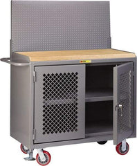 Little Giant - Mobile Bench Cabinet with Pegboard Panel - Steel, Fixed Leg, Gray, 53-1/2" Long x 24" Deep x 43" High - USA Tool & Supply