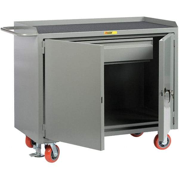 Little Giant - 3,600 Lb Capacity, 1 Drawer, 2 Door Mobile Service Bench - 41" Wide x 24" Deep x 43" High, Steel, Gray - USA Tool & Supply