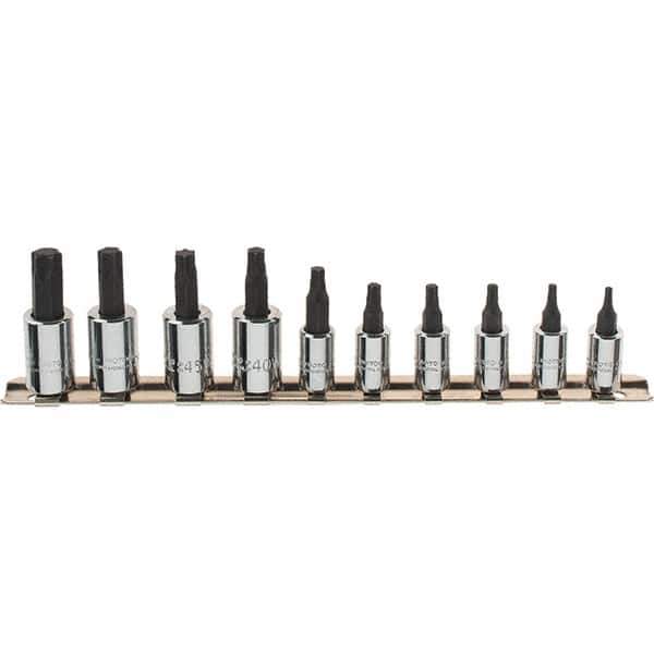 Proto - 10 Piece 1/4 & 3/8" Drive Torx Bit Socket Set - T10 to T55 Torx, Comes in Rail - USA Tool & Supply