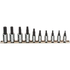 Proto - 10 Piece 1/4 & 3/8" Drive Torx Bit Socket Set - T10 to T55 Torx, Comes in Rail - USA Tool & Supply