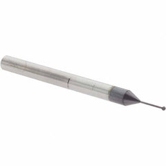 Accupro - 1/32" Diam, 0.027" LOC, 2 Flute Solid Carbide Ball End Mill - nACo Finish, Single End, 1-1/2" OAL, 1/8" Shank Diam, Undercutting - USA Tool & Supply