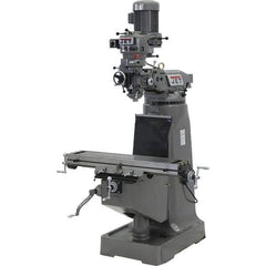 Jet - 9" Table Width x 42" Table Length, Step Pulley Control, 1 Phase Knee Milling Machine - 3 hp - USA Tool & Supply