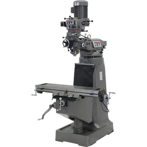 Jet - 9" Table Width x 42" Table Length, Step Pulley Control, 1 Phase Knee Milling Machine - 2 hp - USA Tool & Supply