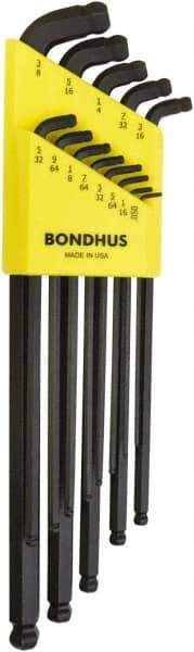 Bondhus - 13 Piece L-Key Ball End Hex Key Set - Hex Range 0.05 to 3/8", Protanium High Torque Steel - USA Tool & Supply