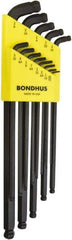 Bondhus - 13 Piece L-Key Ball End Hex Key Set - Hex Range 0.05 to 3/8", Protanium High Torque Steel - USA Tool & Supply