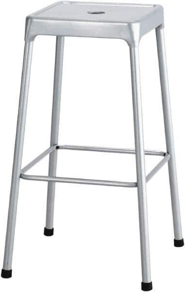 Safco - 29 Inch High, Stationary Drafting, Warehouse and Industrial Stool - 17 Inch Deep x 17 Inch Wide, Steel Seat, Silver - USA Tool & Supply