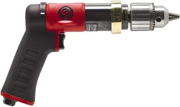 Chicago Pneumatic - 1/2" Reversible Keyed Chuck - Pistol Grip Handle, 840 RPM, 0.5 hp, 90 psi - USA Tool & Supply