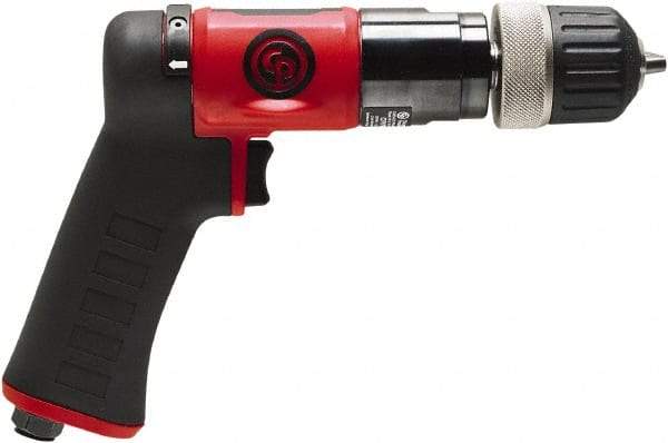 Chicago Pneumatic - 3/8" Reversible Keyless Chuck - Pistol Grip Handle, 2,100 RPM, 0.5 hp, 90 psi - USA Tool & Supply