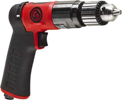 Chicago Pneumatic - 3/8" Reversible Keyed Chuck - Pistol Grip Handle, 2,100 RPM, 0.5 hp, 90 psi - USA Tool & Supply