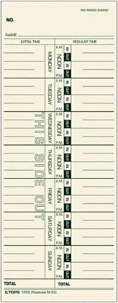 TOPS - 9" High x 3-1/2" Wide Weekly Time Cards - Manila, Use with Acroprint M33, IBM 10-800292, Lathem 33, Simplex 10-100382, 10-800292, 1950-9305, 950-9361 - USA Tool & Supply