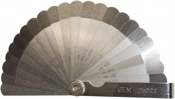 OEM Tools - 22 Piece, 0.004 to 0.027" Thick, Feeler Gage Set - 3-1/4" Leaf Length, 1/2" Wide, Steel - USA Tool & Supply