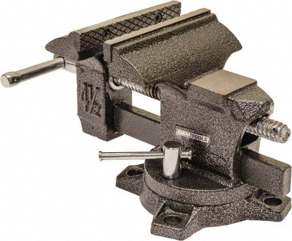 OEM Tools - 4-1/2" Jaw Width, 4-1/2" Opening Capacity, 1-3/4" Throat Depth, Cast Iron Swivel Bench Vise - Bolt Down Base Attachment - USA Tool & Supply