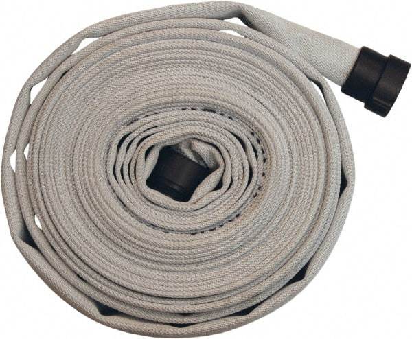 Dixon Valve & Coupling - 1-1/2" ID, 135 Working psi, White Polyester/Rubber Fire Hose, Single Jacket - Male x Female NPSH Ends, 50' Long, 405 Burst psi - USA Tool & Supply