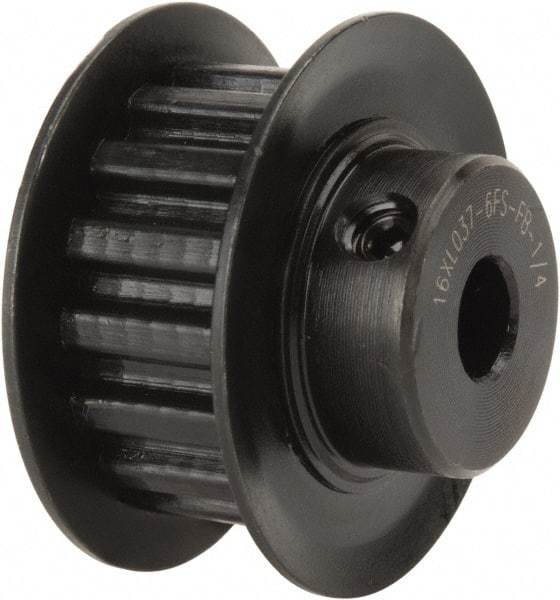Power Drive - 16 Tooth, 1/4" Inside x 1" Outside Diam, Timing Belt Pulley - 1/4, 3/8" Belt Width, 1.019" Pitch Diam, Steel & Cast Iron - USA Tool & Supply